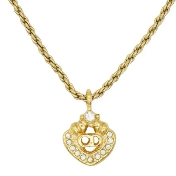 Christian Dior Necklace Vintage 1980s CD Logo Monogram Openwork Crystals Pendant - Picture 1 of 5